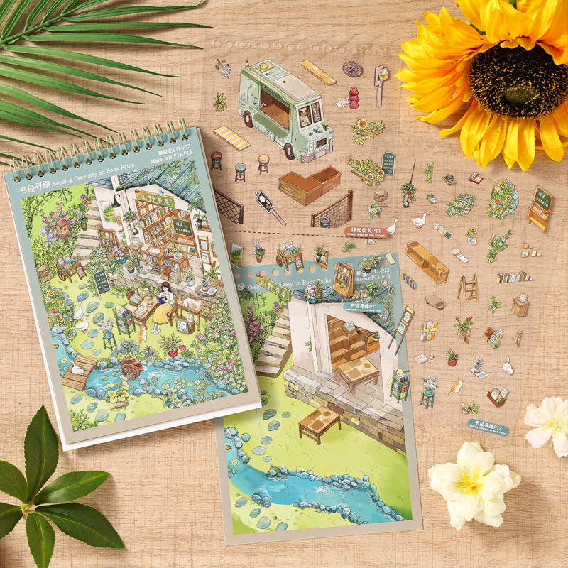 Forest Travel Series 3D Sticker Book featuring forest, and book designs for journaling, scrapbooking and collage