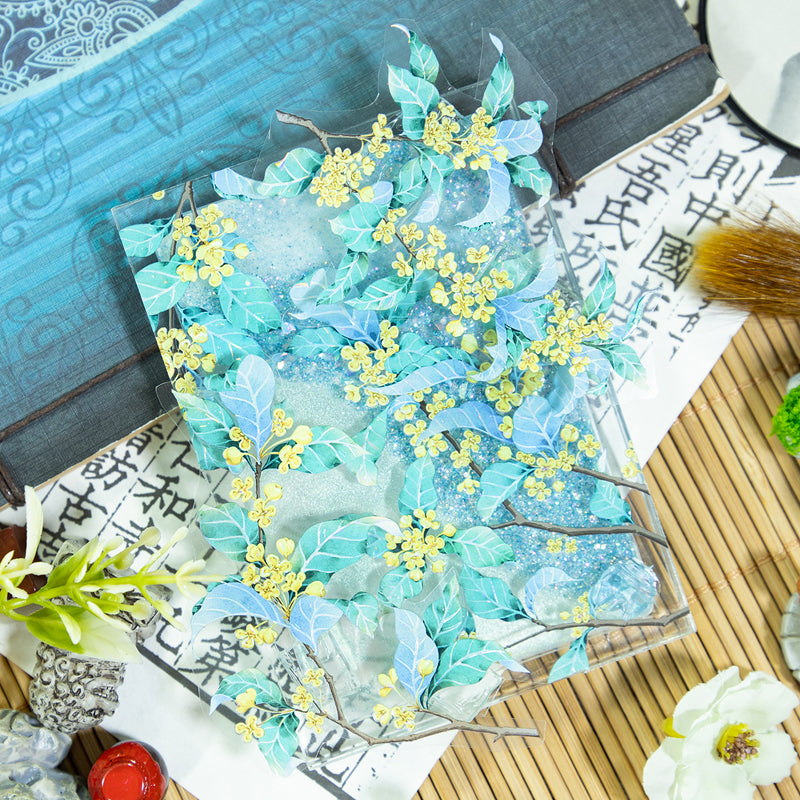 Glod Osmanthus Die Cutting Washi/Shell Light PET Tape featuring light designs for journaling, scrapbooking and collage