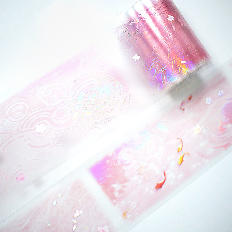 Pink Rippling waves of emerald Rainbow Light PET Tape featuring pink, rain, and light designs for journaling, scrapbooking and collage