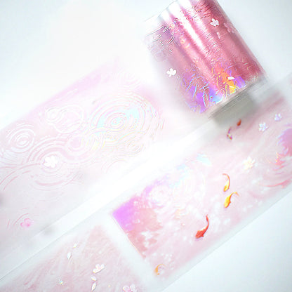 Pink Rippling waves of emerald Rainbow Light PET Tape featuring pink, rain, and light designs for journaling, scrapbooking and collage