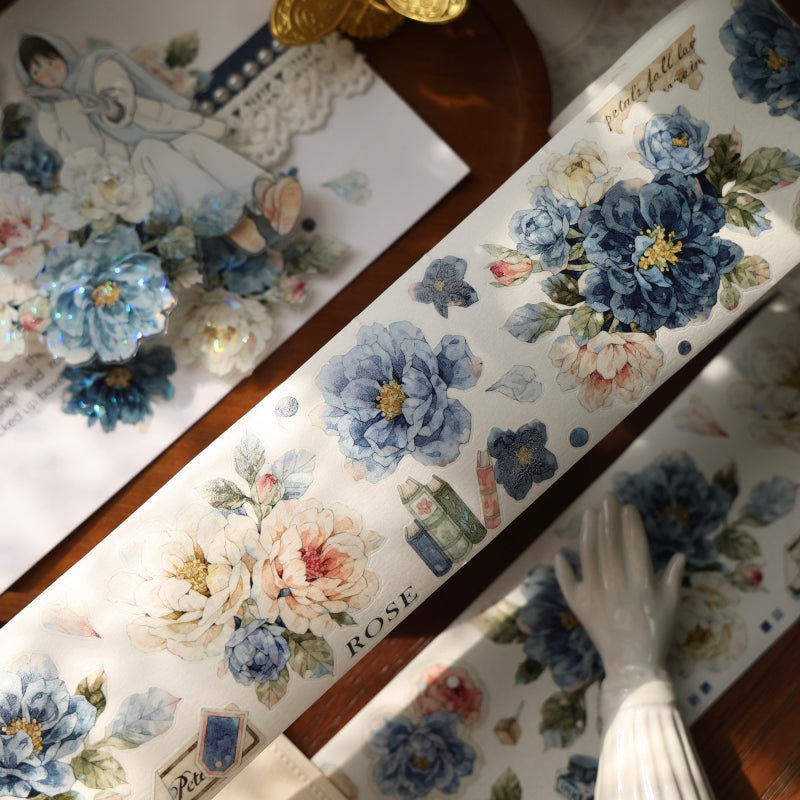 5.5cm*100cm Dream Painting blue Die Cutting Washi/PET/Shell Light PET Tape featuring dream, blue, and light designs for journaling, scrapbooking and collage