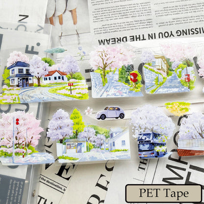 Rouleau entier 7cm*5,1m Washi/PET/Film PET brume de découpe à l'emporte-pièce de rue Spring Day