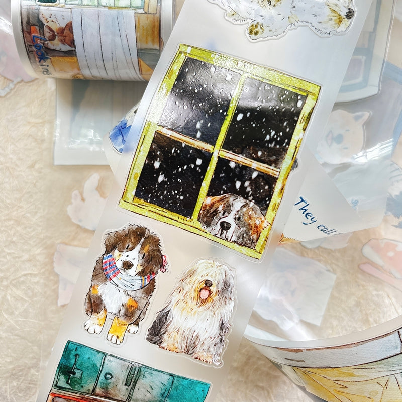 Whole Roll 6cm*10m Cuddly Dog Die Cutting Washi/PET/Fog PET Tape featuring dog designs for journaling, scrapbooking and collage