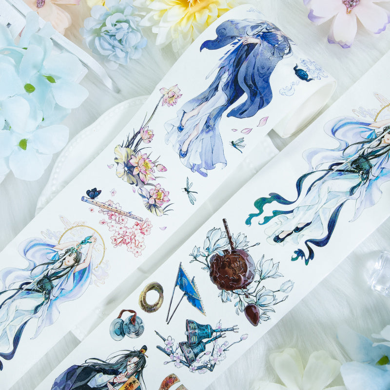 Moon shines bright Die Cutting Washi/Shell Silver PET Tape featuring silver, and moon designs for journaling, scrapbooking and collage