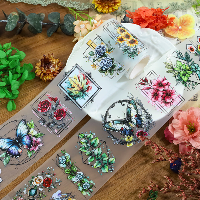Wireframe flowers Fog PET Tape featuring flower designs for journaling, scrapbooking and collage