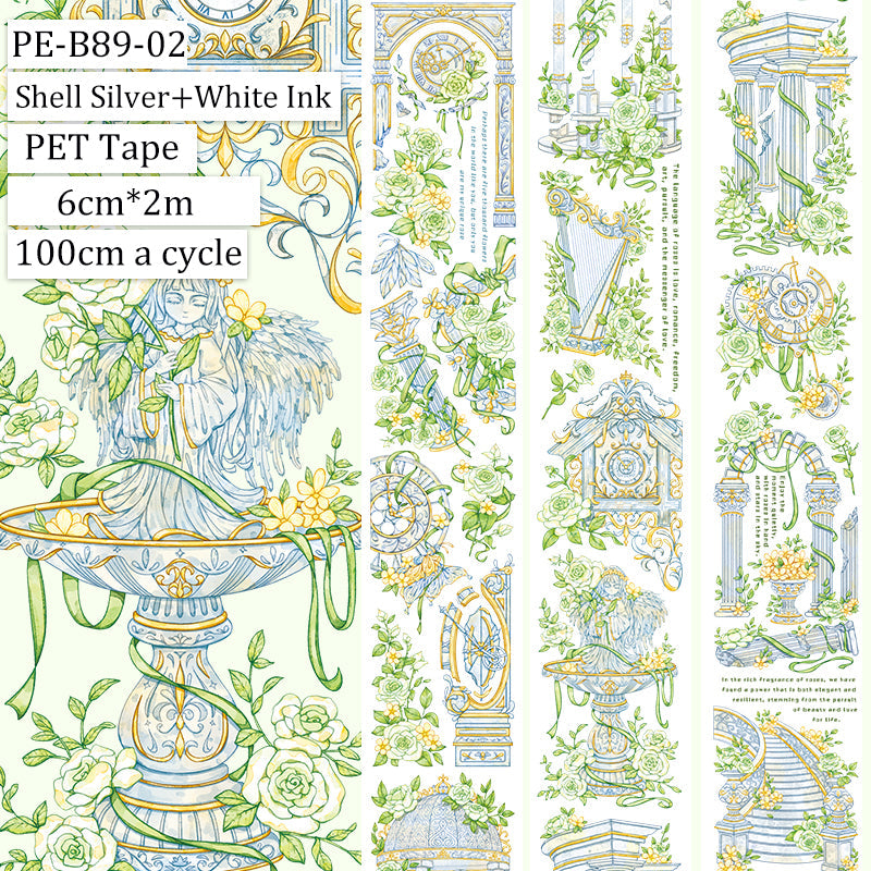 Green Garden Shell Silver PET Tape featuring garden, green, and silver designs for journaling, scrapbooking and collage