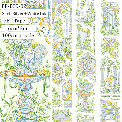 Green Garden Shell Silver PET Tape featuring garden, green, and silver designs for journaling, scrapbooking and collage