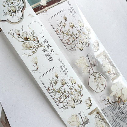 Whole Roll 6.5cm*5m Jade Silver Flower Die Cutting Washi/PET Tape featuring silver, and flower designs for journaling, scrapbooking and collage