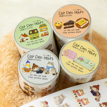 Cat Den Hours Series Die Cutting Self-adhesive Tape featuring cat designs for journaling, scrapbooking and collage