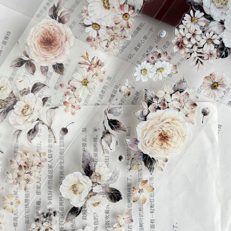 Whole Roll 6cm*5m Ink Fragrance Flower Die Cutting Washi/PET/Shell Light PET Tape featuring flower, and light designs for journaling, scrapbooking and collage