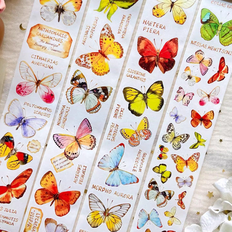 5cm*125cm Butterfly Identification Guide Die Cutting Washi Tape featuring butterfly, and cat designs for journaling, scrapbooking and collage