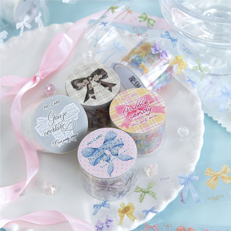 Bow Party Series Die Cutting PET Tape featuring party designs for journaling, scrapbooking and collage
