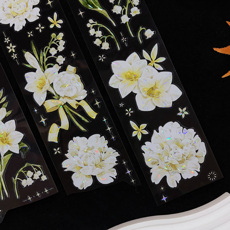 6cm*100cm Peony Orchid Shell Light PET Tape featuring light designs for journaling, scrapbooking and collage