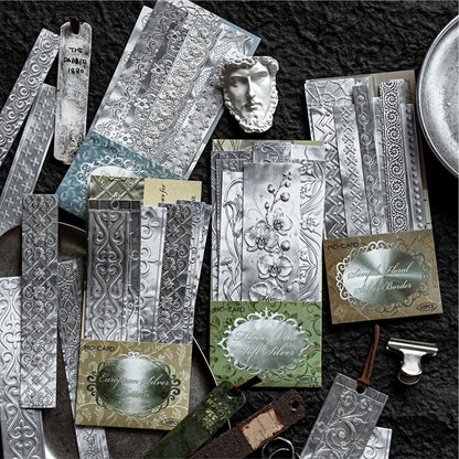 Floating Pattern Silver Strip Series Sticker featuring silver designs for journaling, scrapbooking and collage