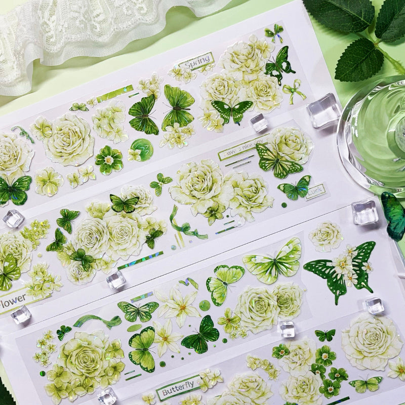 Whole Roll 6cm*5m Butterflies in the flowers Shell Light PET Tape featuring flower, and light designs for journaling, scrapbooking and collage