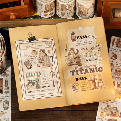 Coffee and Cat Series Washi Tape featuring cat designs for journaling, scrapbooking and collage