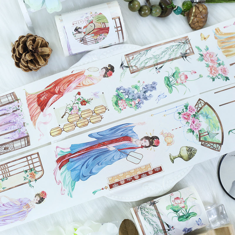 Ancient court Die Cutting Washi/Shell Gold PET Tape featuring old, and gold designs for journaling, scrapbooking and collage