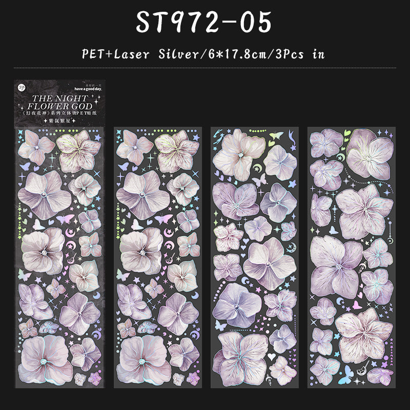 Dark Night Floral Goddess Sticker Sheet – Gothic Aesthetic Journaling & Scrapbook Sticker