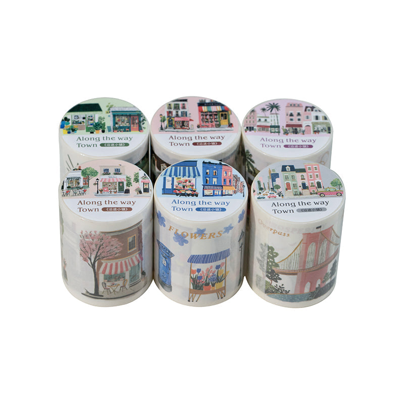 Towns Along The Way Series Die Cutting Gold Stamping Washi Tape featuring old, and gold designs for journaling, scrapbooking and collage