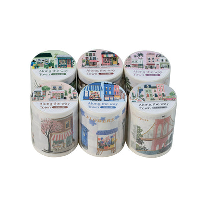 Towns Along The Way Series Die Cutting Gold Stamping Washi Tape featuring old, and gold designs for journaling, scrapbooking and collage