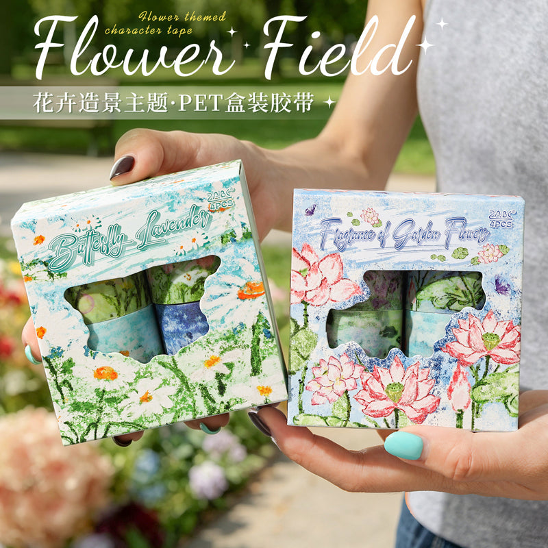 Flower Field Series PET Tape Set featuring flower designs for journaling, scrapbooking and collage