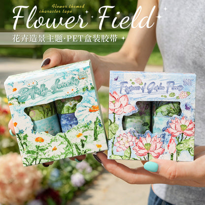 Flower Field Series PET Tape Set featuring flower designs for journaling, scrapbooking and collage