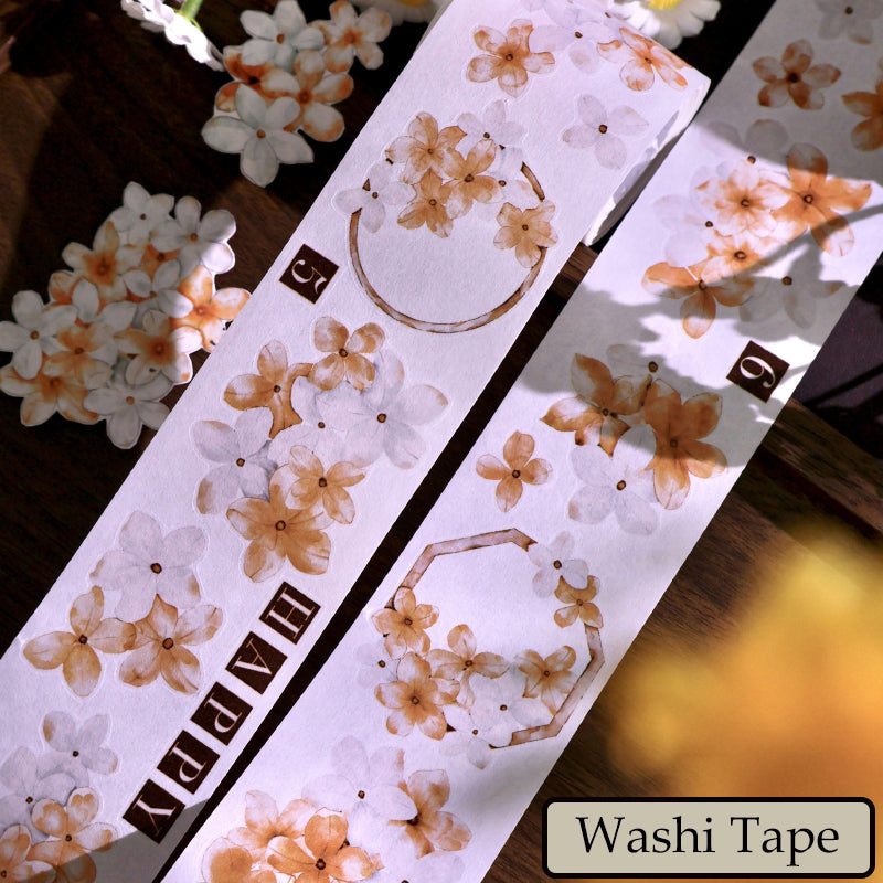 Whole Roll 5cm*5m Autumn Chrysanthemum Flower Die Cutting Washi/PET/Shell Silver PET Tape