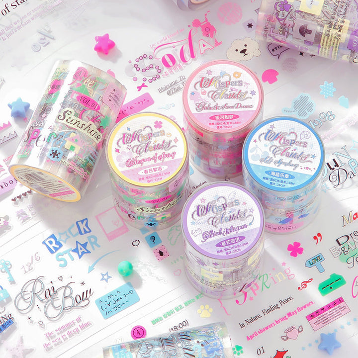 Whispering Among the Clouds Series Die Cutting PET Tape featuring cloud designs for journaling, scrapbooking and collage