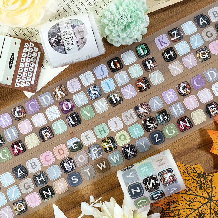 Happy Letters Die Cutting Fog PET Tape featuring letter designs for journaling, scrapbooking and collage