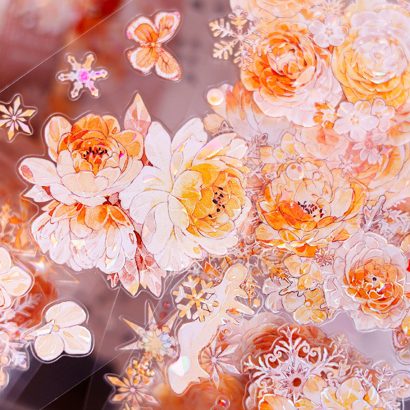 6.5cm*150cm Orange gold blossom Die Cutting Washi/PET/Shell Light PET Tape featuring old, gold, and orange designs for journaling, scrapbooking and collage