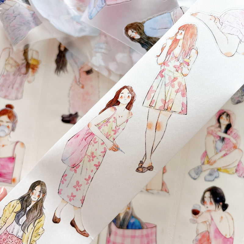 Whole Roll 6cm*10m Little Pink Die Cutting Washi/PET/Fog PET Tape