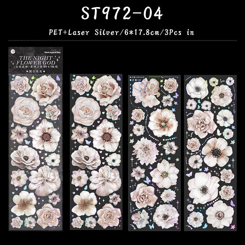 Dark Night Floral Goddess Sticker Sheet – Gothic Aesthetic Journaling & Scrapbook Sticker