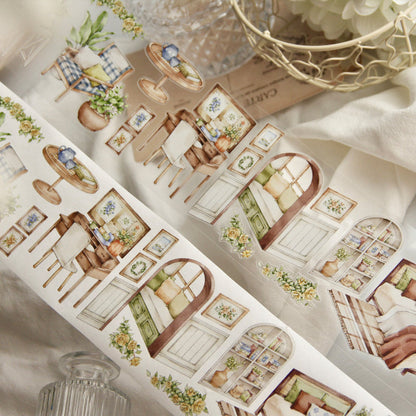 7.5cm*125cm Rural Cottage Die Cutting Washi/PET Tape featuring cottage designs for journaling, scrapbooking and collage