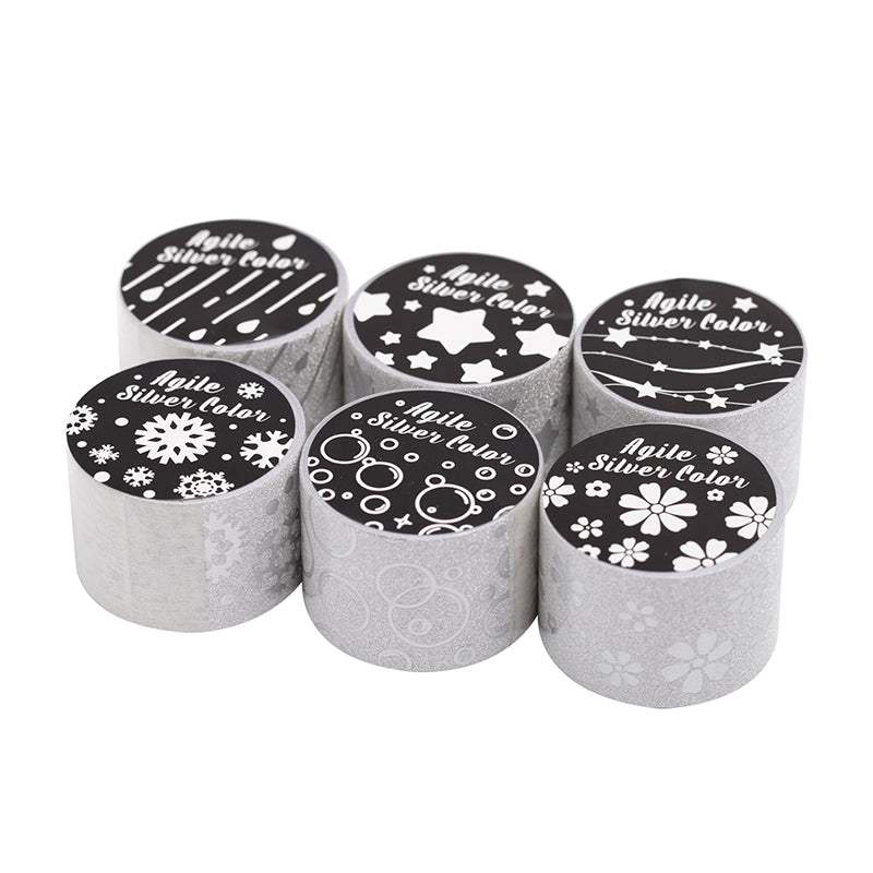 Lively Silver Color Series Special Paper Tape featuring silver, and color designs for journaling, scrapbooking and collage