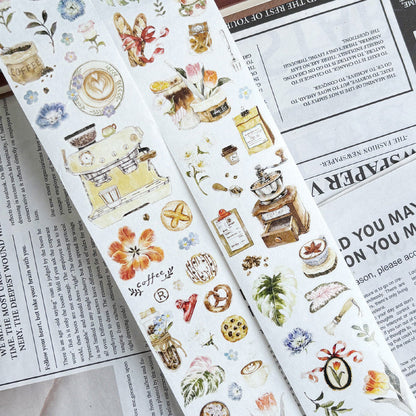 5.5cm*104cm Coffee Story Die Cutting Washi/PET/Fog PET Tape for journaling, scrapbooking and collage