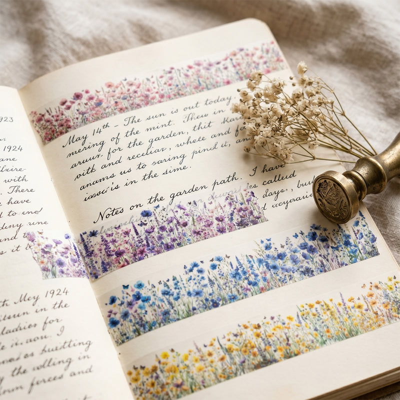 Words In The Flowers Series PET Tape featuring flower designs for journaling, scrapbooking and collage