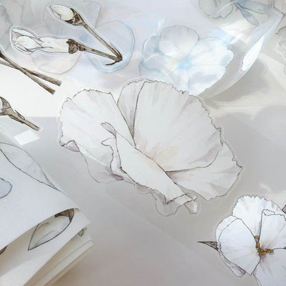 Whole Roll 6cm*10m White flower Die Cutting Washi/PET/Fog PET Tape featuring white, and flower designs for journaling, scrapbooking and collage