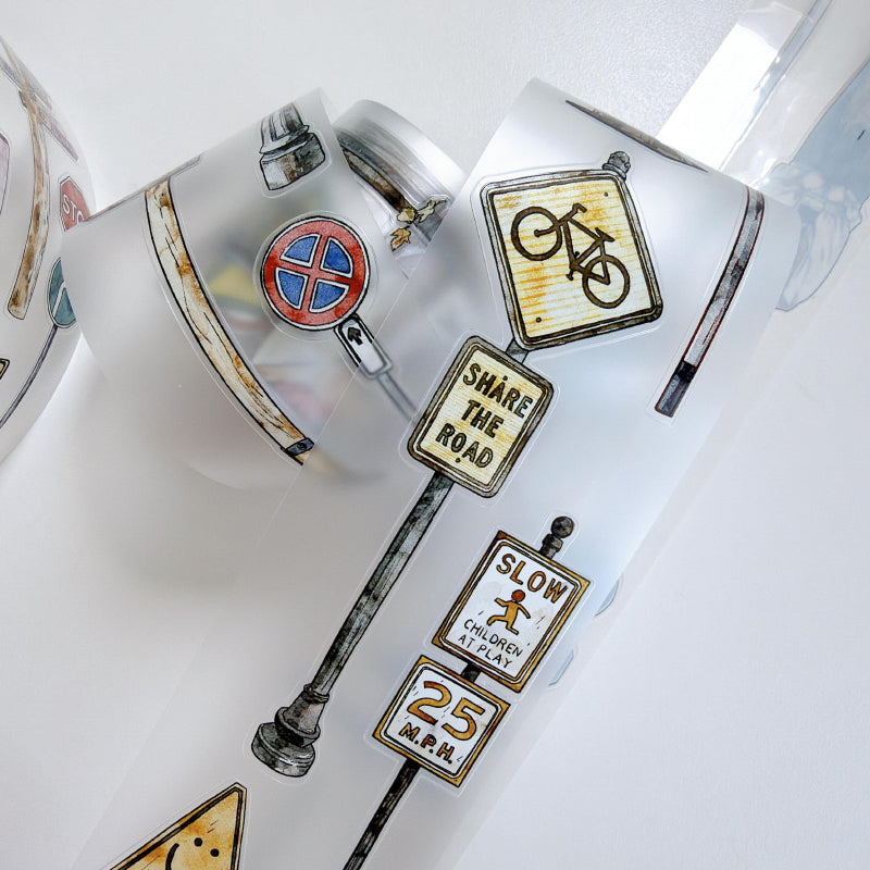 Whole Roll 5cm*10m Road Sign Die Cutting Washi/PET/Fog PET Tape for journaling, scrapbooking and collage