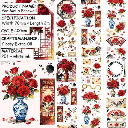 Rose Farewell PET Tape featuring rose designs for journaling, scrapbooking and collage