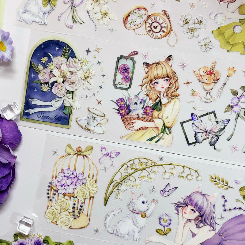 Whole Roll 7cm*5m Meow Girl Shell Light PET Tape featuring girl, and light designs for journaling, scrapbooking and collage