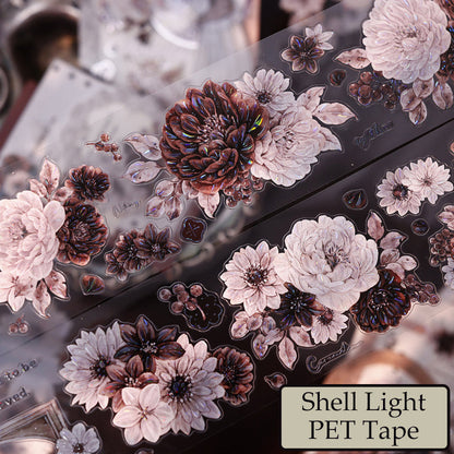 Whole Roll 5.5cm*5m Brown Shadow Old Manuscript Die Cutting Shell Light Washi/PET Tape