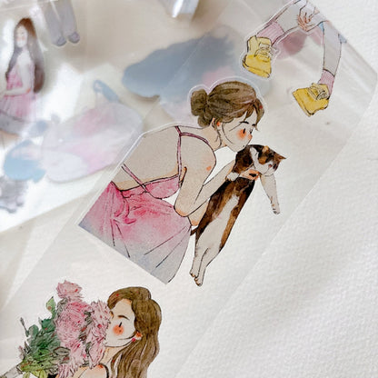 Whole Roll 6cm*10m Little Pink Die Cutting Washi/PET/Fog PET Tape