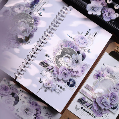 6cm*100cm Purple Melody Echoes Die Cutting Washi/PET/Shell Light PET Tape featuring light designs for journaling, scrapbooking and collage