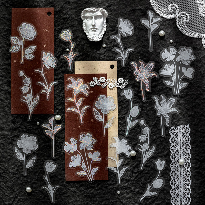 Floral Lace Series Sticker featuring floral, and lace designs for journaling, scrapbooking and collage