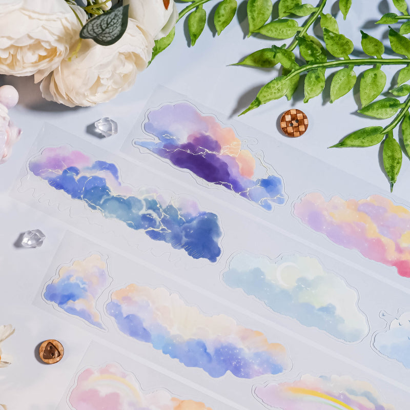Whole Roll 4.5cm*5m In the cloud Die Cutting PET Tape featuring cloud designs for journaling, scrapbooking and collage