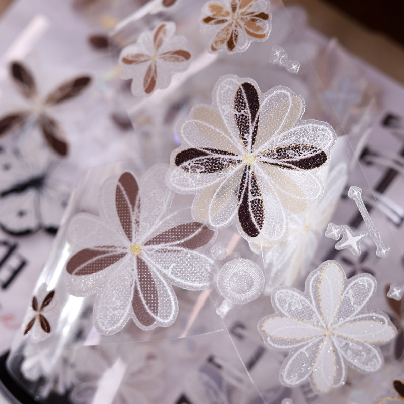 4.5cm*100cm Cappuccino Die Cutting Shell Light/Flash PET Tape featuring light designs for journaling, scrapbooking and collage
