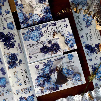 6cm*200cm Blue Poem Chapter Die Cutting Washi/PET Tape