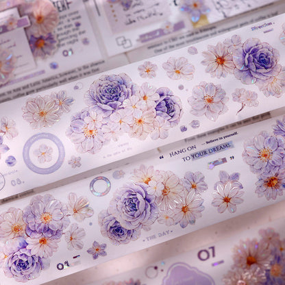 Whole Roll 5.5cm*5m Softly Blooming Flower Die Cutting Washi/PET/Shell Light Washi/PET Tape