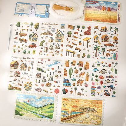 Embroidered Journey Series 3D Sticker featuring red designs for journaling, scrapbooking and collage