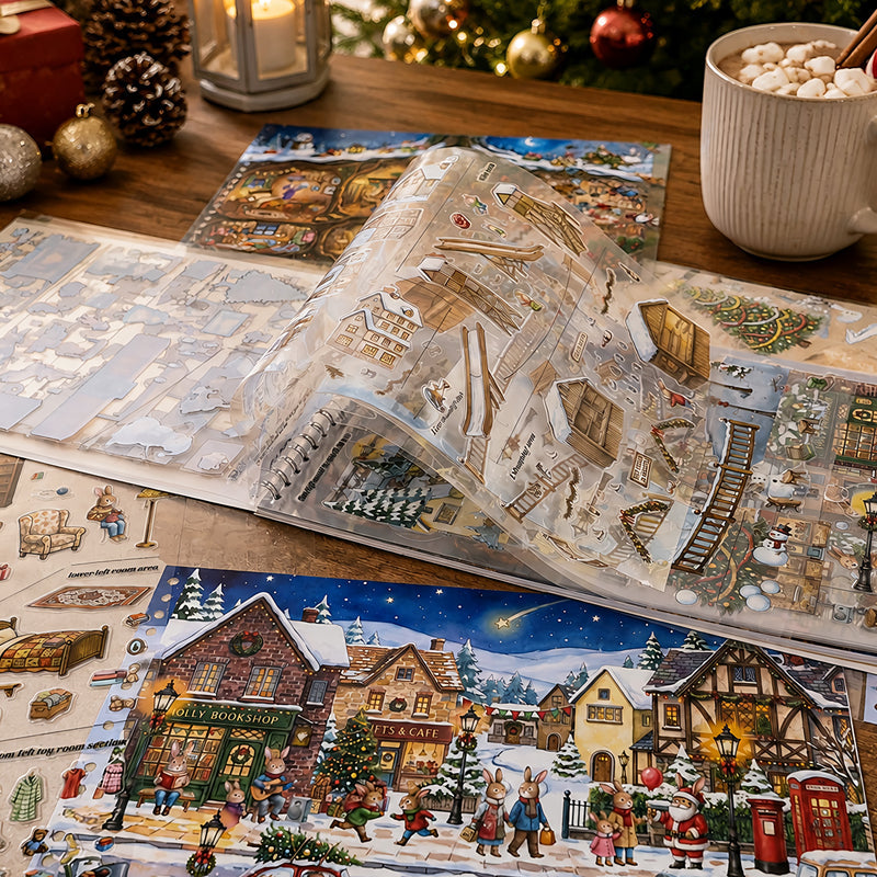 Winter Woodland Bunny Realm 3D Sticker Book featuring book designs for journaling, scrapbooking and collage